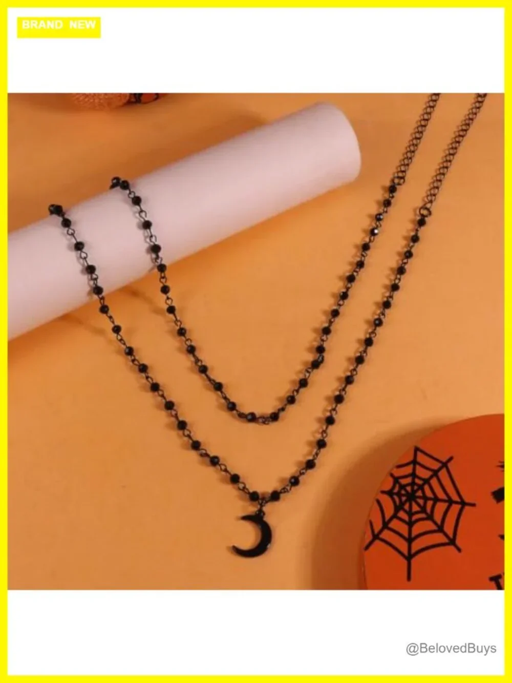 Gothic Crescent Moon Cross Pendant Necklace Beaded Choker